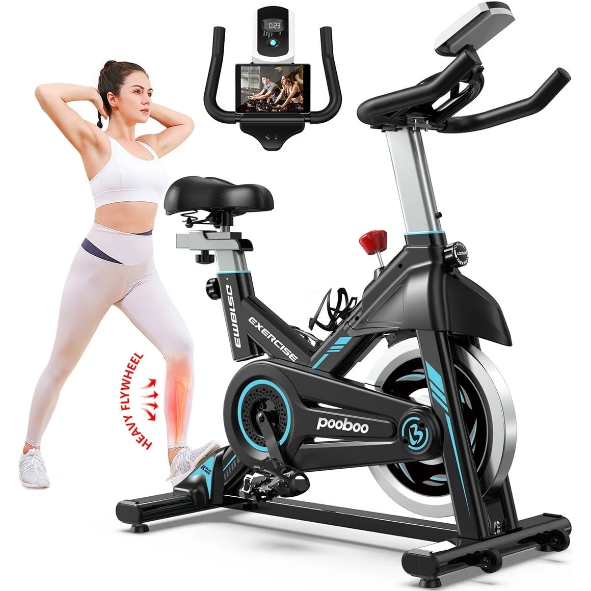 Bicicleta Estacionaria Pooboo con Resistencia Magnética | Cardio en Casa, 350 lb, Volante de 40 lbs