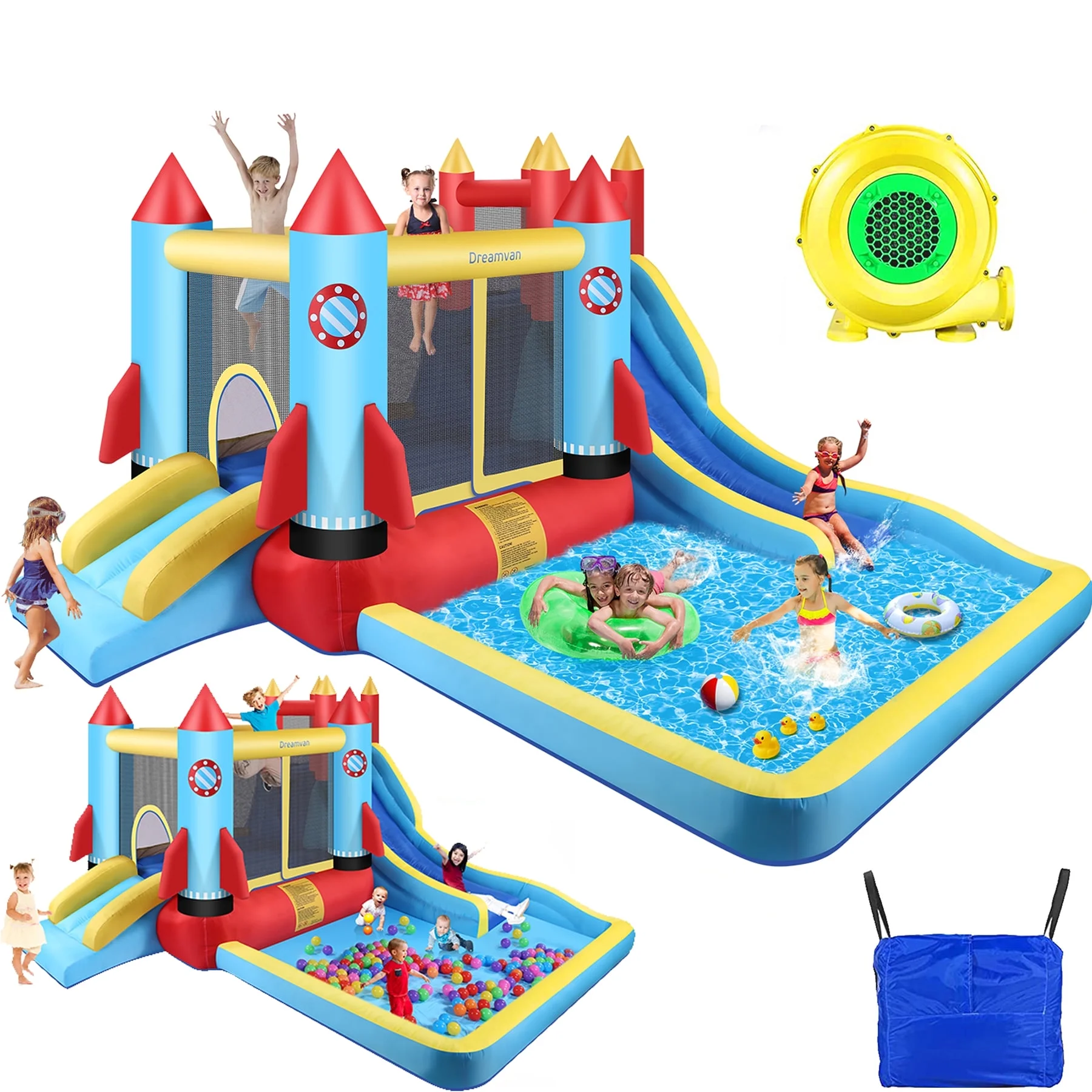 Castillo Inflable Qhomic 146″ × 132″ × 82″ – Diversión Total para los Peques