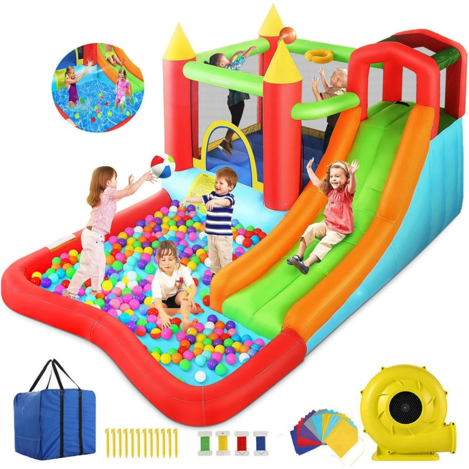 Qhomic Inflatable Bounce House – Diversión Completa para Niños